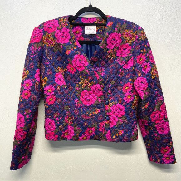 VTG LANZ Floral Quilted Blazer Women's sz 16 - Picture 1 of 6
